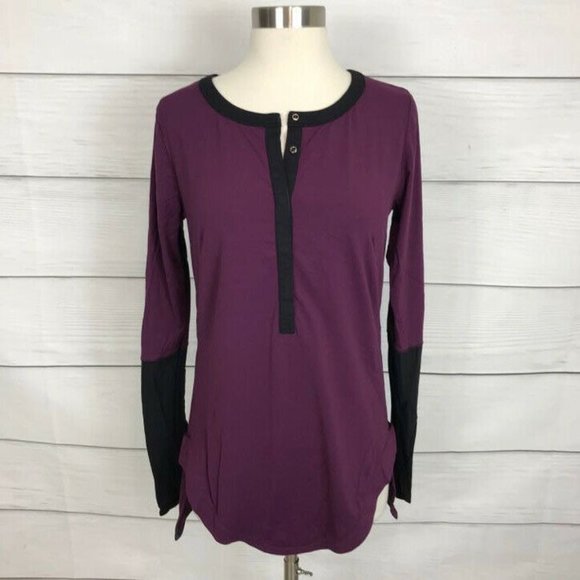 lululemon athletica Tops - Lululemon Urbanite Henley Long Sleeve Top Plum / Black Size 6 / 8 Rulu